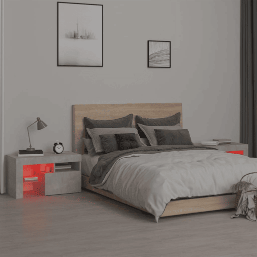 Lote de 2 Mesas De Cabeceira - Mesinhas De Cabeceira c LEDs 70x36,5x40 cm cinzento-cimento