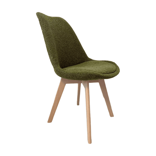 Cadeira escandinava de madeira e boucle texturizado, set de 4, Nils boucle, Verde caqui, 49x55x81 cm