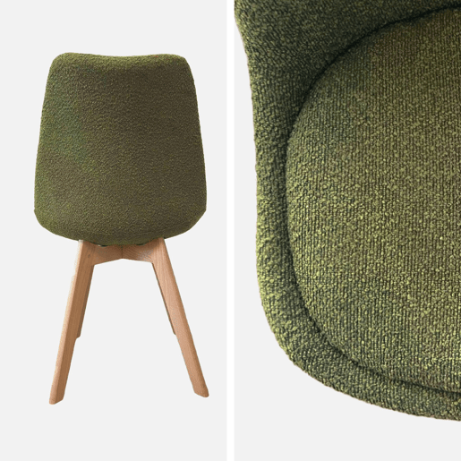 Cadeira escandinava de madeira e boucle texturizado, set de 4, Nils boucle, Verde caqui, 49x55x81 cm