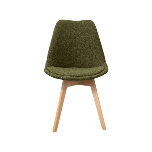 Cadeira escandinava de madeira e boucle texturizado, set de 4, Nils boucle, Verde caqui, 49x55x81 cm