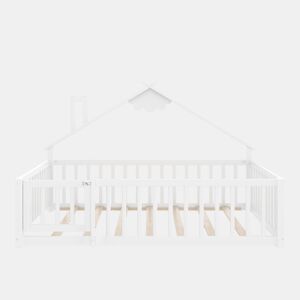 Cama infantil 140x190 cm - Com grade e fechadura, madeira de pinho - Branco