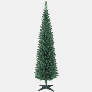 HOMCOM Árvore de Natal Slim 180 cm Árvore de Natal Artificial com 321 Ramos Suporte Metálico Fácil de Montar Decoração para Interior Casa Escritório Verde