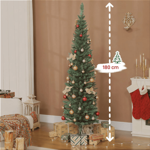 HOMCOM Árvore de Natal Slim 180 cm Árvore de Natal Artificial com 321 Ramos Suporte Metálico Fácil de Montar Decoração para Interior Casa Escritório Verde HOMCOM Árvore de Natal Slim 180 cm Árvore de Natal Artificial com 321 Ramos Suporte Metálico Fácil de Montar Decoração para Interior Casa Escritório Verde