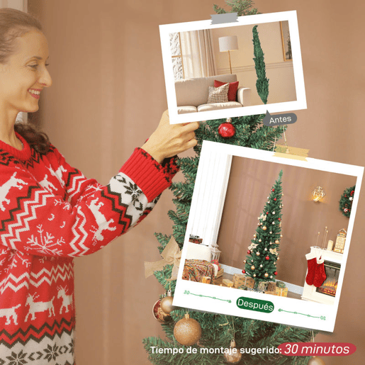 HOMCOM Árvore de Natal Slim 180 cm Árvore de Natal Artificial com 321 Ramos Suporte Metálico Fácil de Montar Decoração para Interior Casa Escritório Verde HOMCOM Árvore de Natal Slim 180 cm Árvore de Natal Artificial com 321 Ramos Suporte Metálico Fácil de Montar Decoração para Interior Casa Escritório Verde