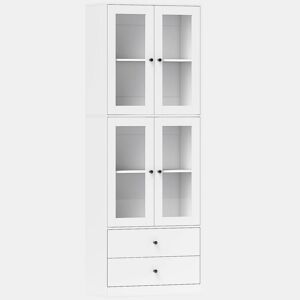 HOMCOM Armário de Cozinha Alto Móvel Auxiliar de Cozinha com 4 Portas de Vidro 2 Gavetas Prateleiras Ajustáveis 59x30x170 cm, Branco