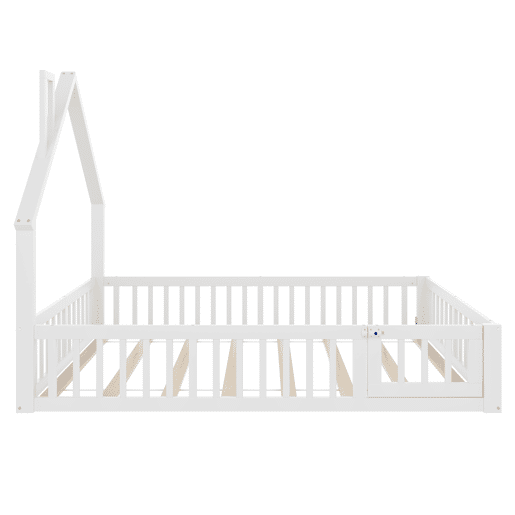 Cama infantil 140x190 cm - Cama em forma de chaminé, com estrado (sem colchão), estilo minimalista - Branco