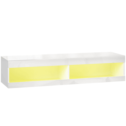 HOMCOM Móvel de TV Suspenso com Luzes LED Controlo Remoto Compartimentos Orifício Passa-Cabos para Televisão 55-60 Polegadas 140x40x30 cm Branco Brilhante