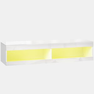 HOMCOM Móvel de TV Suspenso com Luzes LED Controlo Remoto Compartimentos Orifício Passa-Cabos para Televisão 55-60 Polegadas 140x40x30 cm Branco Brilhante