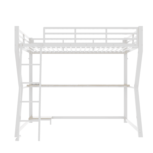 Cama alta 90x200cm - Com LED, secretária, tomada USB, prateleira para consola, escada, sem colchão - Branco
