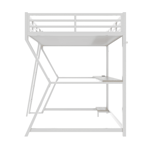 Cama alta 90x200cm - Com LED, secretária, tomada USB, prateleira para consola, escada, sem colchão - Branco