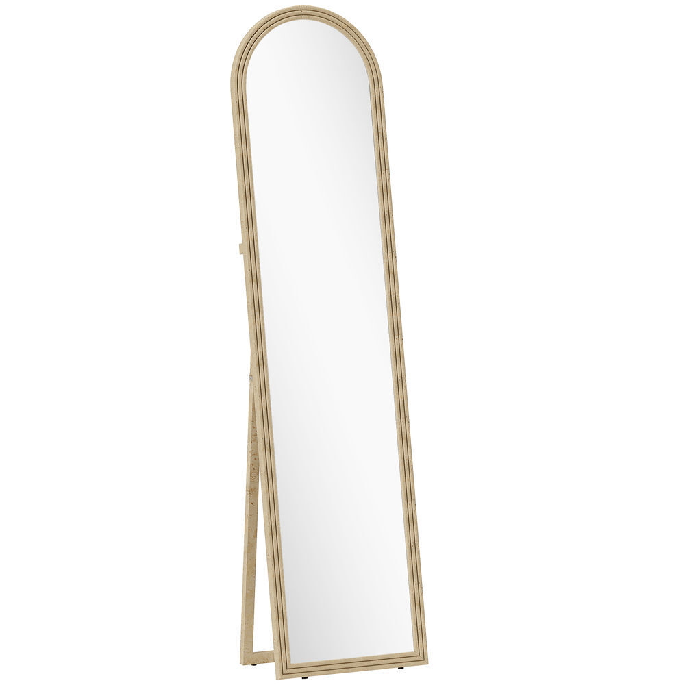 Homcom espejo de pie cuerpo entero 160x40 cm con marco efecto piedra, espejo de pared rectangular para colgar con soporte, 2 formas de uso, para salón, entrada y dormitorio, beige