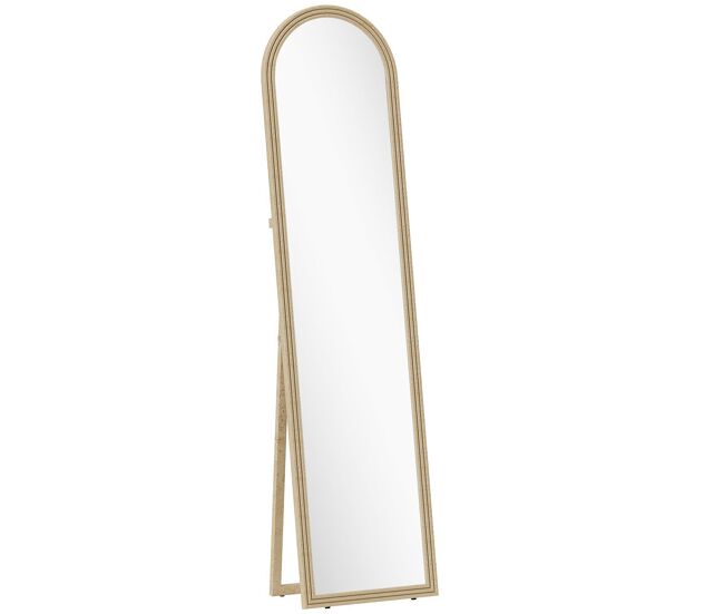 Homcom espejo de pie cuerpo entero 160x40 cm con marco efecto piedra, espejo de pared arqueado para colgar con soporte, 2 formas de uso, para salón, entrada y dormitorio, beige