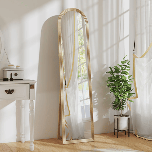 HOMCOM Espelho de Pé 160x40 cm com Moldura Efeito Pedra Espelho de Corpo Inteiro Retangular para Pendurar com Suporte 2 Formas de Utilização para Sala Entrada e Quarto Bege