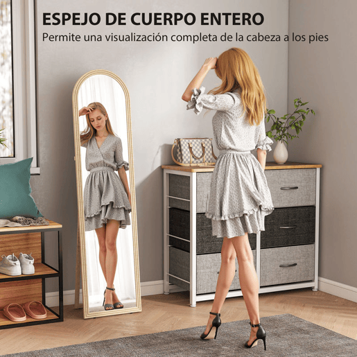 HOMCOM Espelho de Pé 160x40 cm com Moldura Efeito Pedra Espelho de Corpo Inteiro Retangular para Pendurar com Suporte 2 Formas de Utilização para Sala Entrada e Quarto Bege