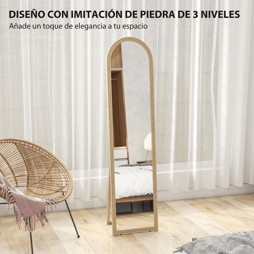 HOMCOM Espelho de Pé 160x40 cm com Moldura Efeito Pedra Espelho de Corpo Inteiro Retangular para Pendurar com Suporte 2 Formas de Utilização para Sala Entrada e Quarto Bege