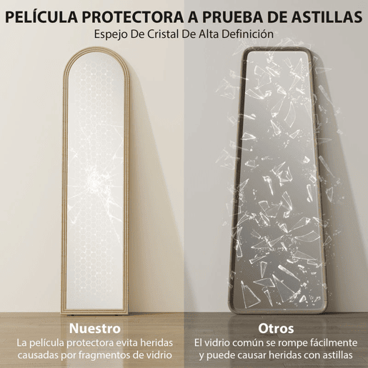 HOMCOM Espelho de Pé 160x40 cm com Moldura Efeito Pedra Espelho de Corpo Inteiro Retangular para Pendurar com Suporte 2 Formas de Utilização para Sala Entrada e Quarto Bege
