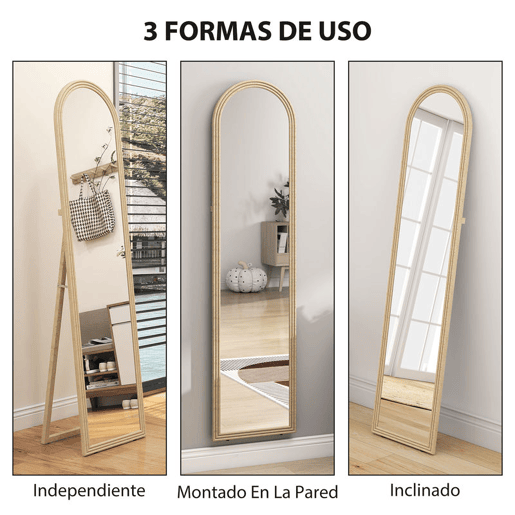 HOMCOM Espelho de Pé 160x40 cm com Moldura Efeito Pedra Espelho de Corpo Inteiro Retangular para Pendurar com Suporte 2 Formas de Utilização para Sala Entrada e Quarto Bege