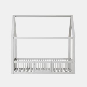 Cama de madeira maciça 140x200 cm - Cama de casal, cama baixa, cama de casa com porta - Branca