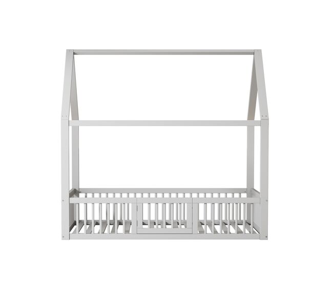Cama de madera maciza 140x200 cm - cama doble, cama baja, cama de casa con puerta - blanco