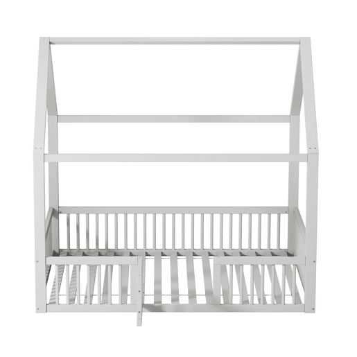 Cama de madeira maciça 140x200 cm - Cama de casal, cama baixa, cama de casa com porta - Branca