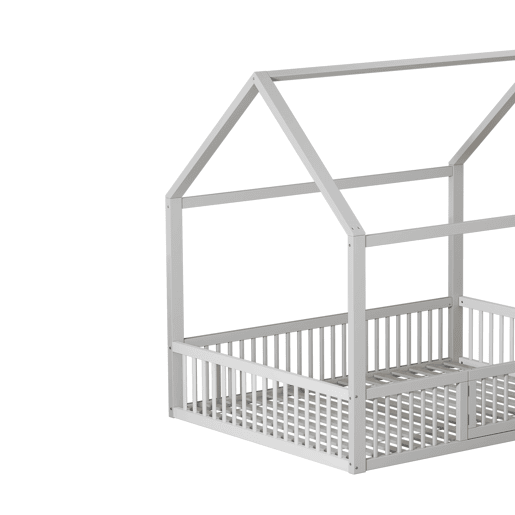 Cama de madeira maciça 140x200 cm - Cama de casal, cama baixa, cama de casa com porta - Branca