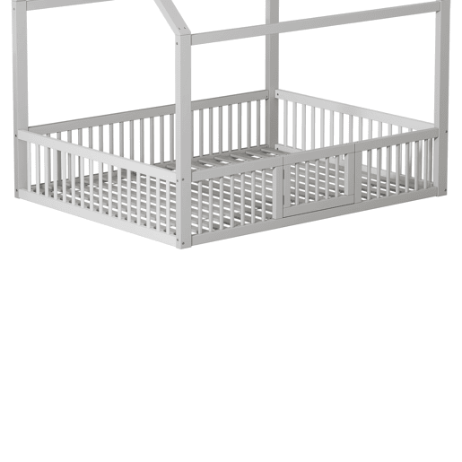 Cama de madeira maciça 140x200 cm - Cama de casal, cama baixa, cama de casa com porta - Branca