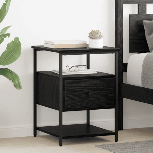 Mesa De Cabeceira - Mesinha De Cabeceira com gaveta Carvalho preto 40 x 42 x 56 cm