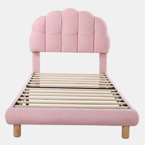 Cama individual 90x200 cm - Cama infantil, cama juvenil, cama estofada, com estrado de ripas de madeira - Rosa