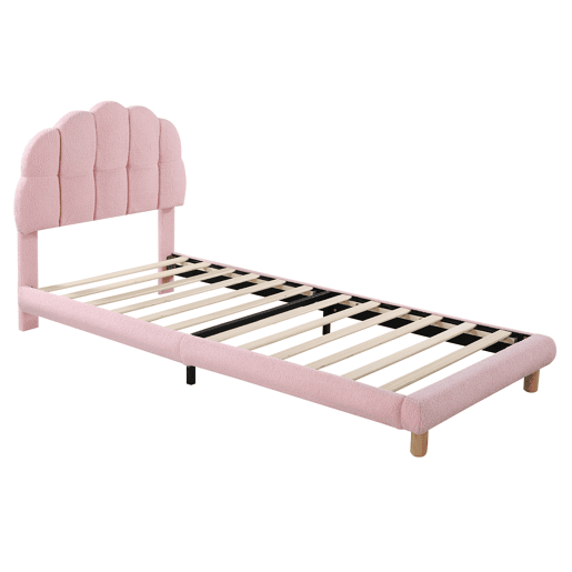 Cama individual 90x200 cm - Cama infantil, cama juvenil, cama estofada, com estrado de ripas de madeira - Rosa