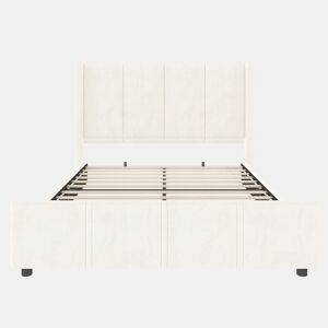Estrutura de cama 140x200 cm - estilo moderno, cabeceira e pés altos, USB certificado, combinação de ferro e madeira - Bege