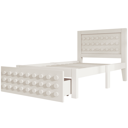 Cama individual 90x200 cm - Design criativo com blocos, estrutura em madeira maciça com estrado, com gavetas e arrumação debaixo da cama - Branco