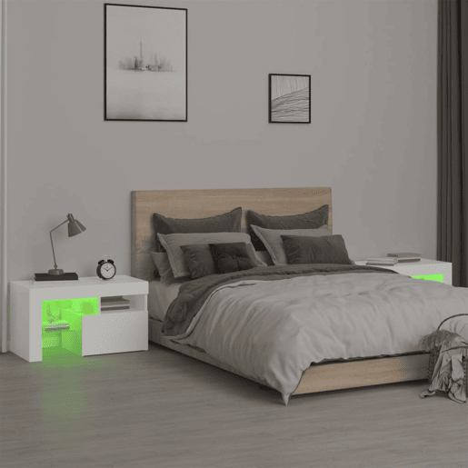 Lote de 2 Mesas De Cabeceira - Mesinhas De Cabeceira c LEDs 70x36,5x40 cm branco