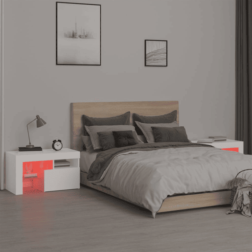 Lote de 2 Mesas De Cabeceira - Mesinhas De Cabeceira c LEDs 70x36,5x40 cm branco