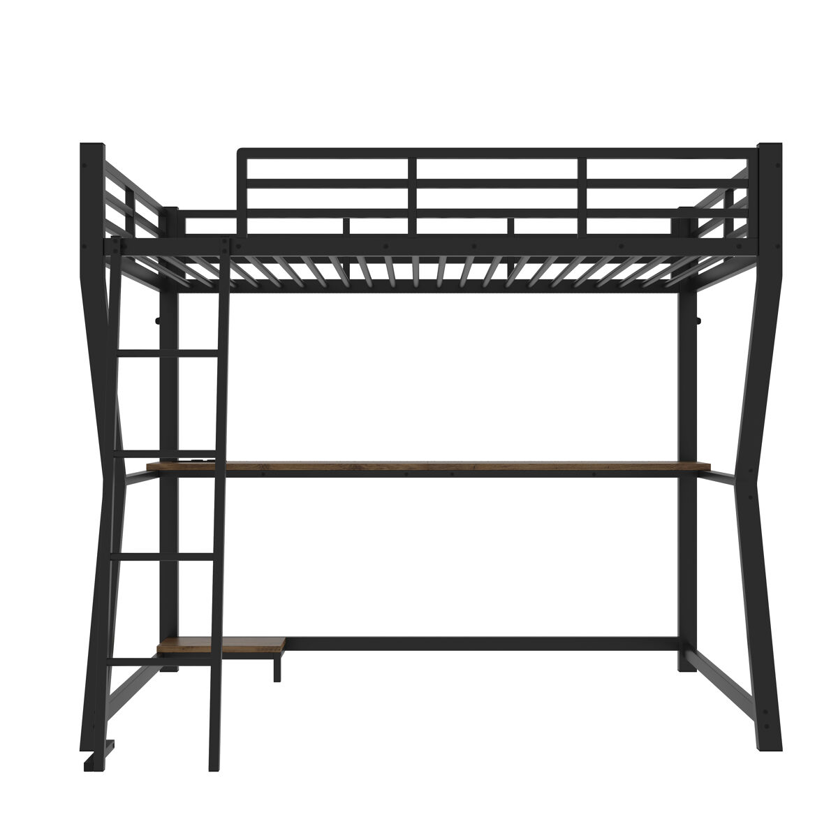 cama alta 90x200cm - con luces led estante para consola escritorio enchufe  usb barandilla escalera sin colchon - negro