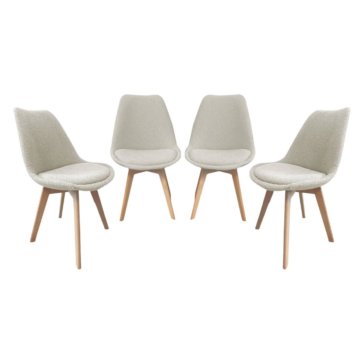 Silla escandinava de madera de haya y borreguito texturizada, set de 4 blanco - 49x55x81 cm