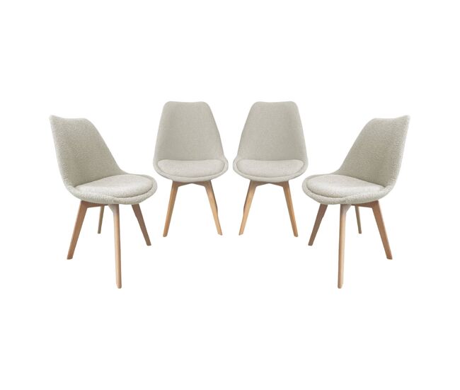 Silla escandinava de madera de haya y borreguito texturizada, set de 4 blanco - 49x55x81 cm
