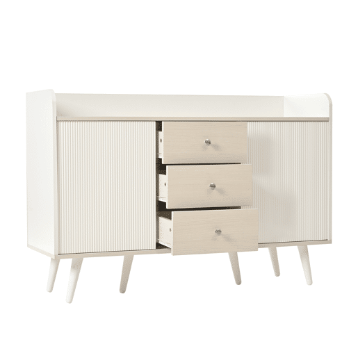 aparador 117,5 cm - Com três gavetas, elegante vetado, para quarto e sala - Branco