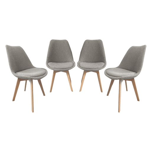 Cadeira escandinava de madeira e boucle texturizado, set de 4, Nils boucle, Cinza Claro, 49x55x81 cm