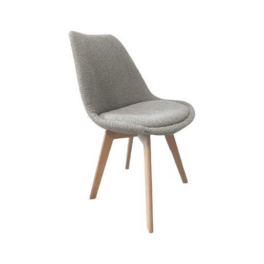 Cadeira escandinava de madeira e boucle texturizado, set de 4, Nils boucle, Cinza Claro, 49x55x81 cm