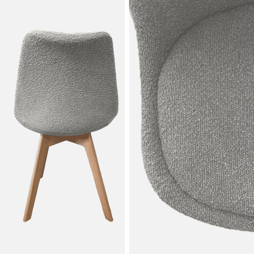 Cadeira escandinava de madeira e boucle texturizado, set de 4, Nils boucle, Cinza Claro, 49x55x81 cm