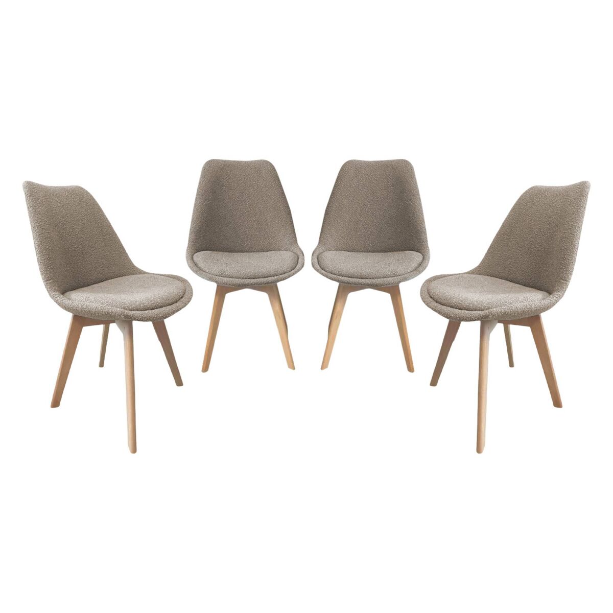 Silla escandinava de madera de haya y borreguito texturizada, set de 4 pardo - 49x55x81 cm