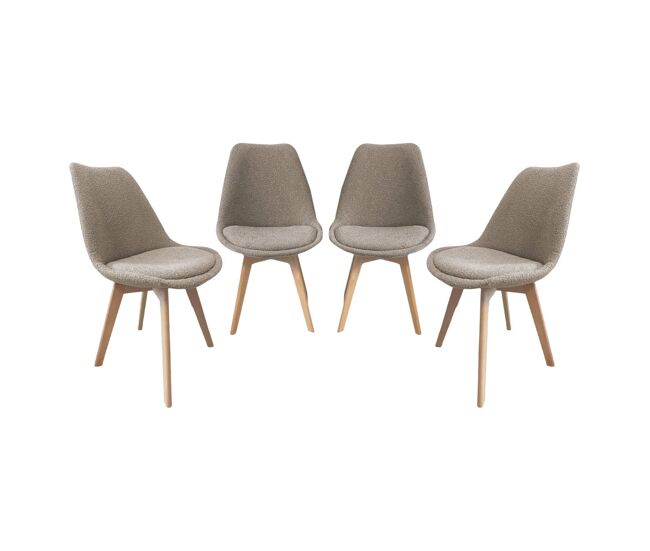Silla escandinava de madera de haya y borreguito texturizada, set de 4 pardo - 49x55x81 cm