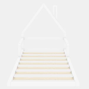 Cama infantil 90x200 cm - Cama plana em forma de casa, madeira maciça de pinho, design simples - Branco