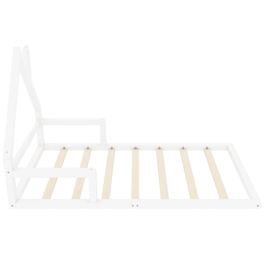 Cama infantil 90x200 cm - Cama plana em forma de casa, madeira maciça de pinho, design simples - Branco