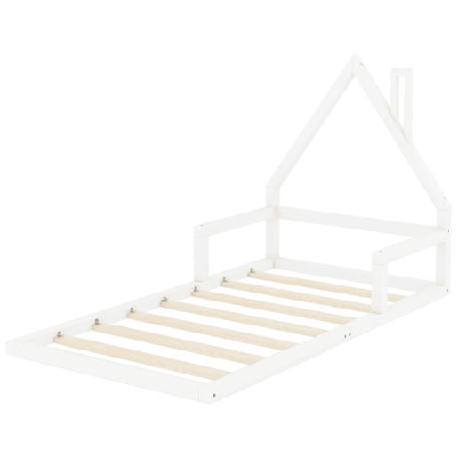 Cama infantil 90x200 cm - Cama plana em forma de casa, madeira maciça de pinho, design simples - Branco