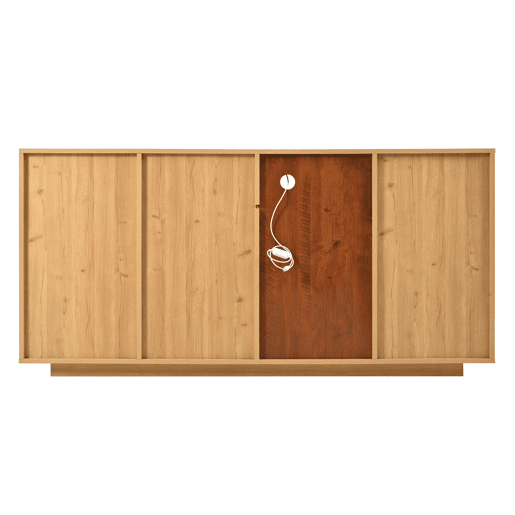 Aparador moderno 160x40x77cm - Com amplo espaço de armazenamento, iluminação LED, 2 portas, 4 gavetas, prateleira de vidro - Natural