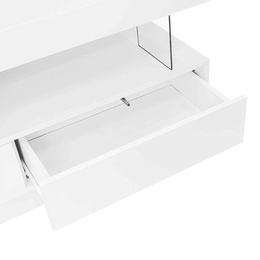 Móvel para TV 160x38x50,5 cm - Com 3 prateleiras de vidro, iluminação LED, controlo por aplicação, ligação Bluetooth, para TV de 70 polegadas - Branco