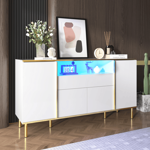 Aparador 150x40x80 cm - Cômoda brilhante com 1 gaveta - Branco