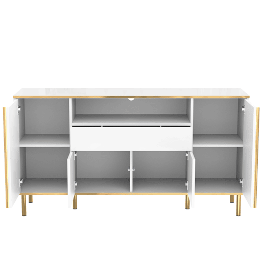 Aparador 150x40x80 cm - Cômoda brilhante com 1 gaveta - Branco