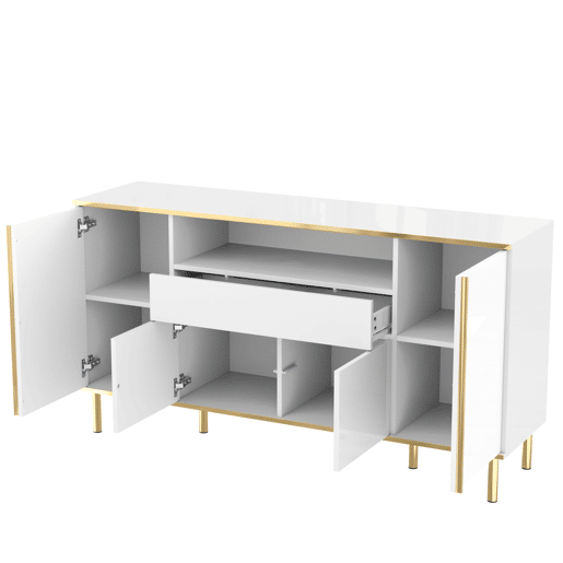 Aparador 150x40x80 cm - Cômoda brilhante com 1 gaveta - Branco